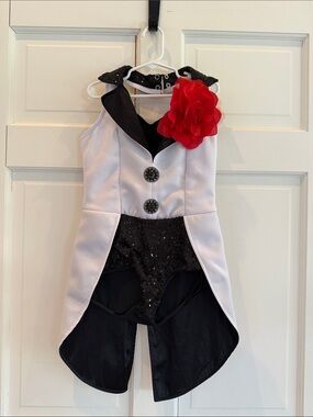 Weissman White & Black Tuxedo Dance Costume with Red Flower